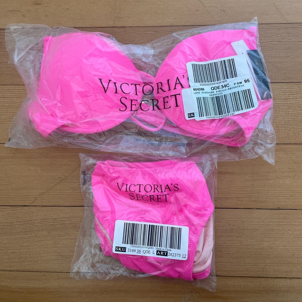 Victorias Secret Neon Pink Bikini w\ Padded Top 34C
